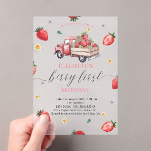 Waterverf Daisy Strawberry Truck Baby shower Acryl Uitnodigingen