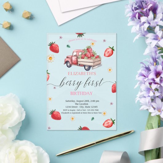 Waterverf Daisy Strawberry Truck Baby shower Acryl Uitnodigingen (Insitu (Huwelijk))