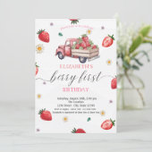Waterverf Daisy Strawberry Truck Baby shower Kaart (Staand voorkant)