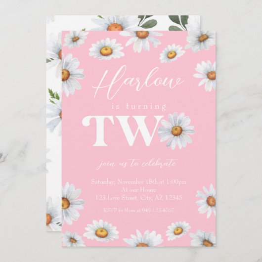 Waterverf Daisy Two Girl's 2e verjaardag Kaart (Voorkant / Achterkant)