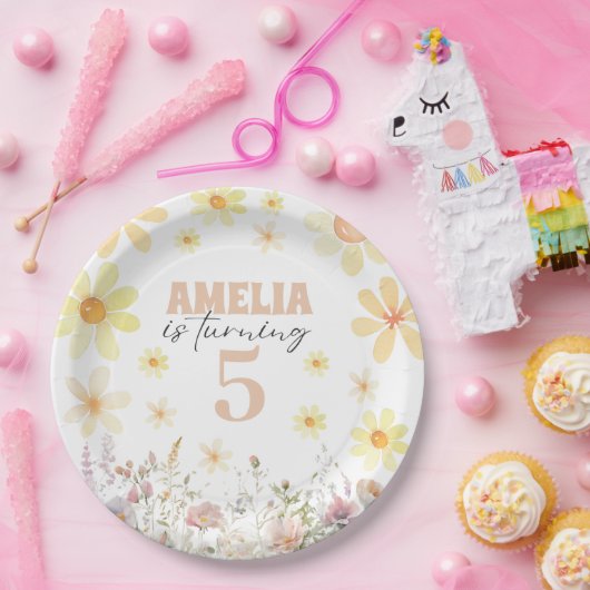 Waterverf Daisy Verjaardag Papieren Bordje (Feest)