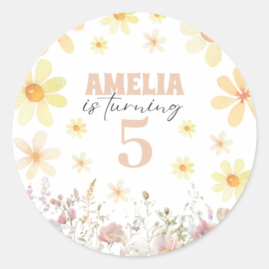 Waterverf Daisy Verjaardag Ronde Sticker (Voorkant)