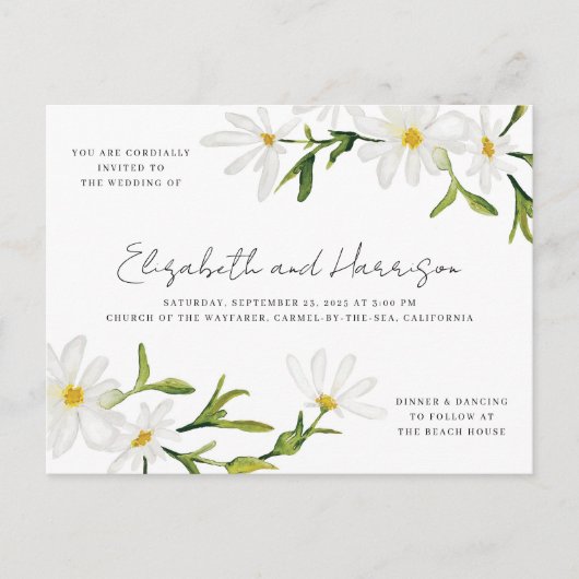 Waterverf Daisy Wedding Invitation Briefkaart (Voorkant)