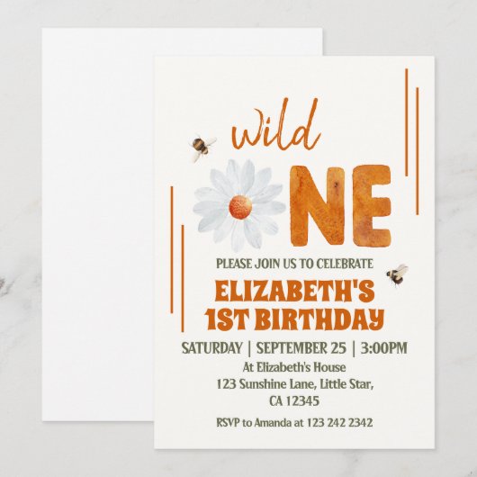 Waterverf Daisy Wild Een 1e verjaardag meisje Kaart (Voorkant / Achterkant)