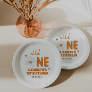 Waterverf Daisy Wild Een 1e verjaardag meisje Papieren Bordje