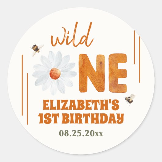 Waterverf Daisy Wild Een 1e verjaardag meisje Ronde Sticker (Voorkant)