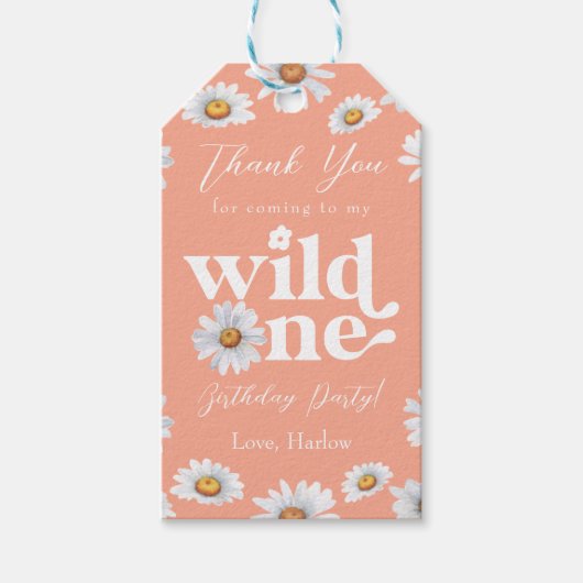 Waterverf Daisy Wild One Girl's eerste verjaardag Cadeaulabel (Voorkant)