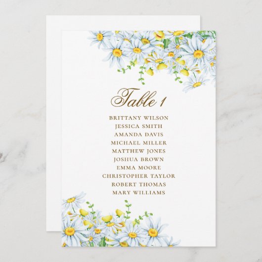 Waterverf daisy zitkaart. Bloemenbruiloft Kaart (Voorkant / Achterkant)