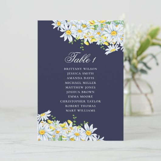 Waterverf daisy zitkaart. Marine blauwe bruiloft Kaart (Staand voorkant)