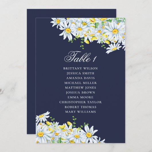 Waterverf daisy zitkaart. Marine blauwe bruiloft Kaart (Voorkant / Achterkant)