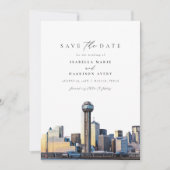 Waterverf Dallas Texas Skyline Save the Date Kaart (Voorkant)