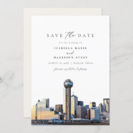 Waterverf Dallas Texas Skyline Save the Date Kaart