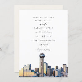 Waterverf Dallas Texas Skyline Wedding Uitnodiging