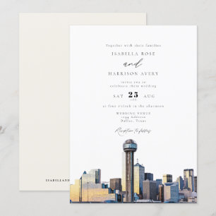 Waterverf Dallas Texas Skyline Wedding Uitnodiging