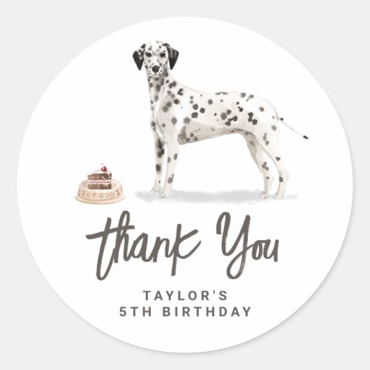 Waterverf Dalmatische hond verjaardag Dank u Ronde Sticker (Voorkant)