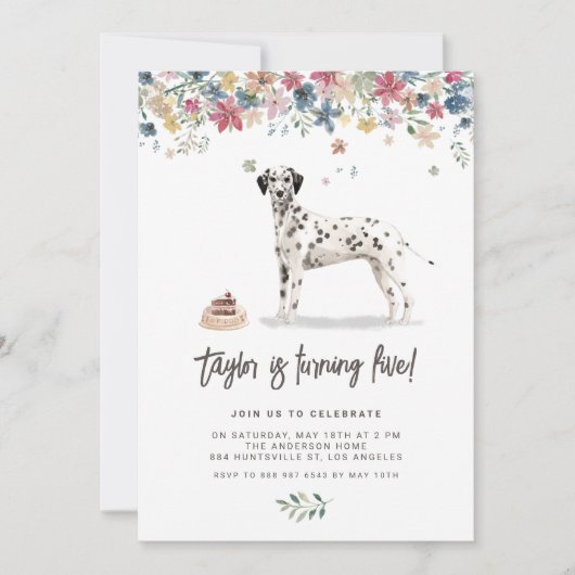  Waterverf Dalmatische Hond Verjaardagsfeestje Kaart (Voorkant)