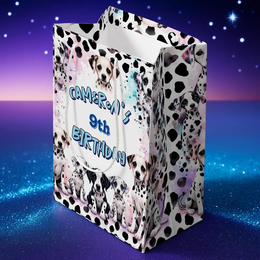 Waterverf Dalmatische puppy verjaardagsfeestje Medium Cadeauzakje