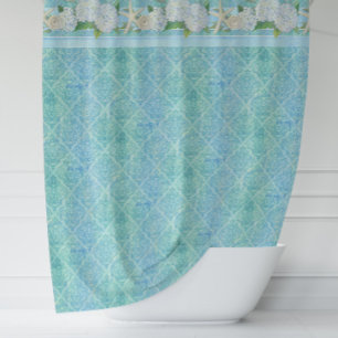 Waterverf Damask Beach Starfish Shell Hydrangeas Douchegordijn