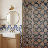 Waterverf Damask Navy Coral Green Decoratief Tegeltje