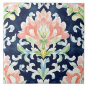 Waterverf Damask Navy Coral Green Decoratief Tegeltje (Voorkant)