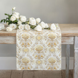 Waterverf Damask Print Table Runner Classic Ivoor Lange Tafelloper