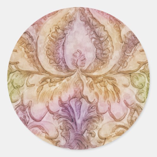 Waterverf Damask Ronde Sticker (Voorkant)