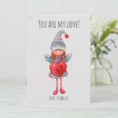 Waterverf dame kabouter met rode hart pun Valentij Feestdagenkaart (Staand voorkant)