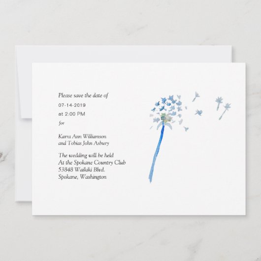 Waterverf Dandelion Save the Date Photo Card (Achterkant)