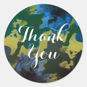 Waterverf Dank u blauwe waterplatterpenseel Ronde Sticker
