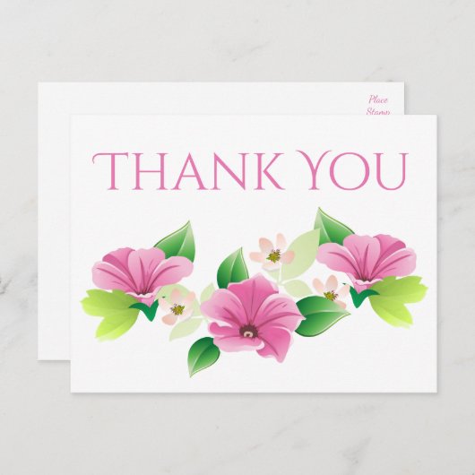 Waterverf Dank u Bloem Roze Paarse Bloem Briefkaart (Voorkant / Achterkant)