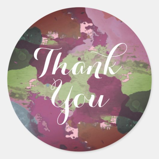 Waterverf Dank u Violet Splatter Brush Ronde Sticker (Voorkant)