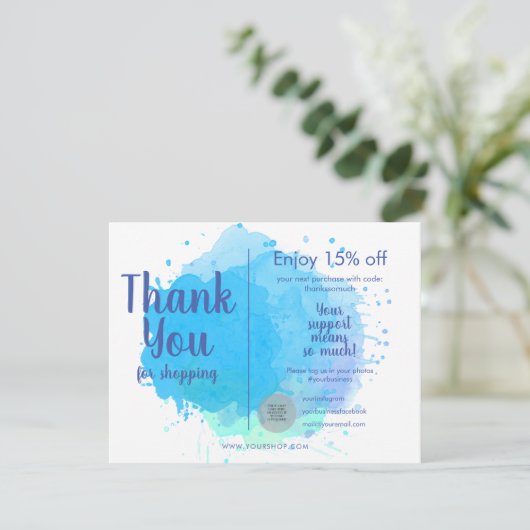 Waterverf Dank u voor de Kaart van de Korting van  (Staand voorkant)