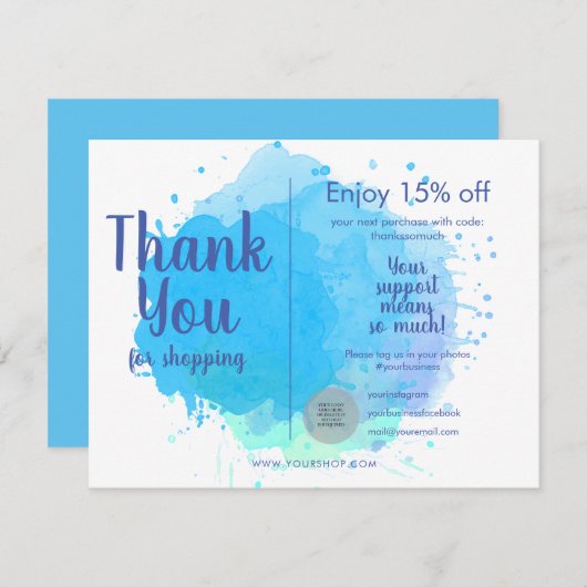 Waterverf Dank u voor de Kaart van de Korting van  (Voorkant / Achterkant)