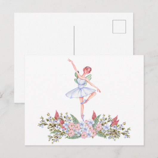 Waterverf dansen ballerina briefkaart (Voorkant / Achterkant)