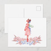 Waterverf dansen ballerina briefkaart (Voorkant / Achterkant)