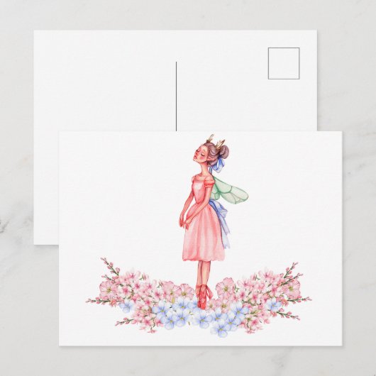Waterverf dansen ballerina briefkaart (Voorkant / Achterkant)