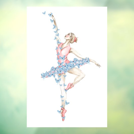 Waterverf dansen ballerina in rode jurk raamsticker (Vel 3)