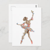 Waterverf dansende ballerina met vlinder briefkaart (Voorkant / Achterkant)