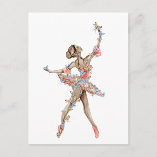 Waterverf dansende ballerina met vlinder briefkaart