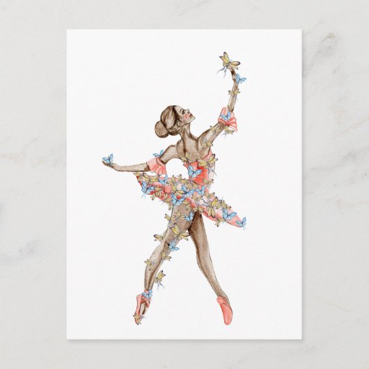 Waterverf dansende ballerina met vlinder briefkaart (Voorkant)