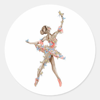 Waterverf dansende ballerina met vlinder ronde sticker