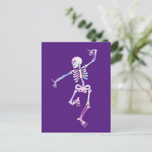 Waterverf dansende skeleton briefkaart (Staand voorkant)