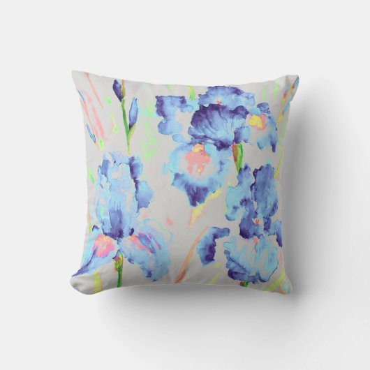 Waterverf Dark Blue Iris Cushion Kussen (Voorkant)