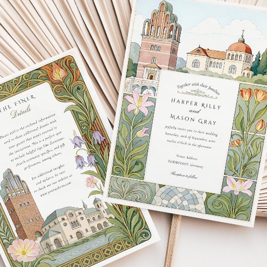 Waterverf Darmstadt huwelijksuitnodiging Kaart