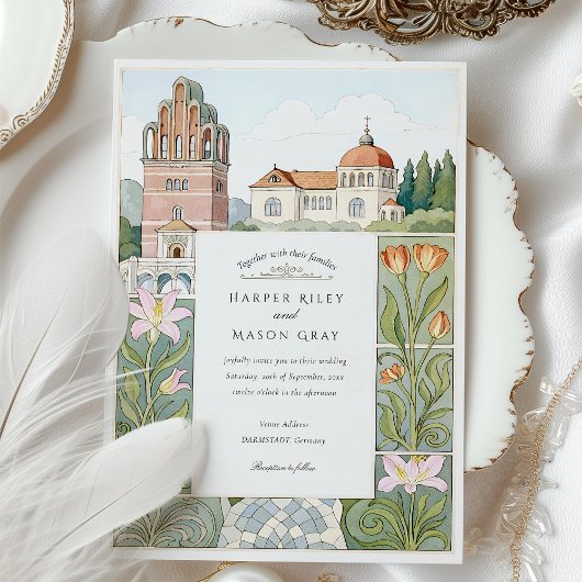 Waterverf Darmstadt huwelijksuitnodiging Kaart