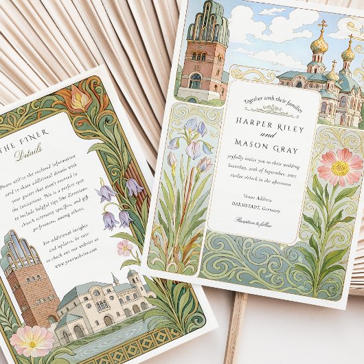 Waterverf Darmstadt huwelijksuitnodiging Kaart