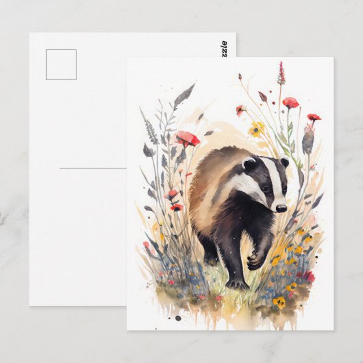 Waterverf das die door een bloemenweide loopt briefkaart (Voorkant / Achterkant)