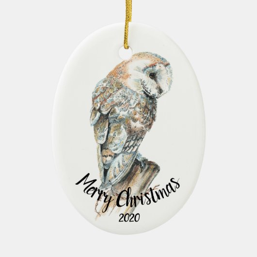 Waterverf Dated Barn Owl Bird kerst Keramisch Ornament (Voorkant)