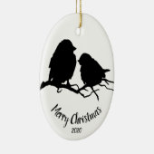 Waterverf Dated Bird Couple Merry Kerstmis Keramisch Ornament (Rechts)