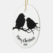 Waterverf Dated Bird Couple Merry Kerstmis Keramisch Ornament (Links)